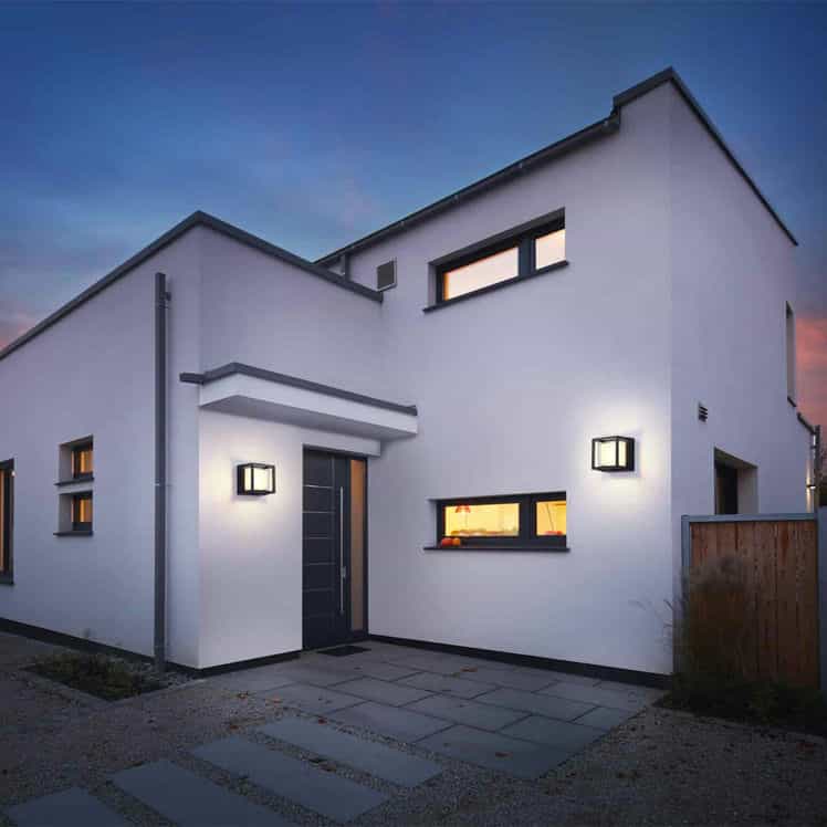 outdoor wall lights on a white house