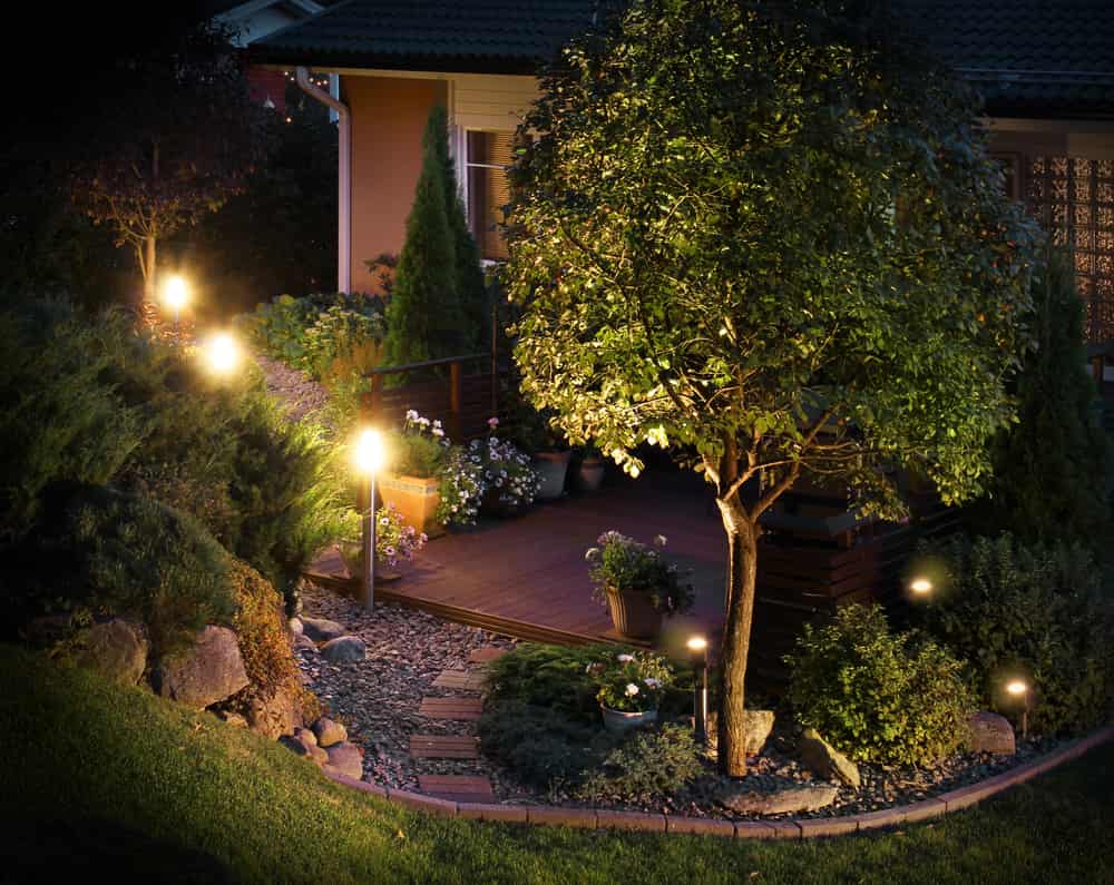 garden borders lit up and night