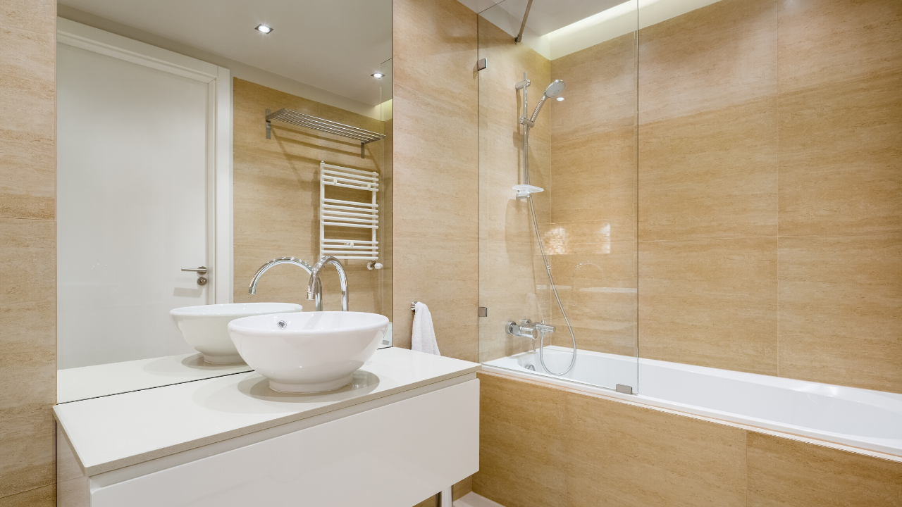 small bathroom with LED lighting
