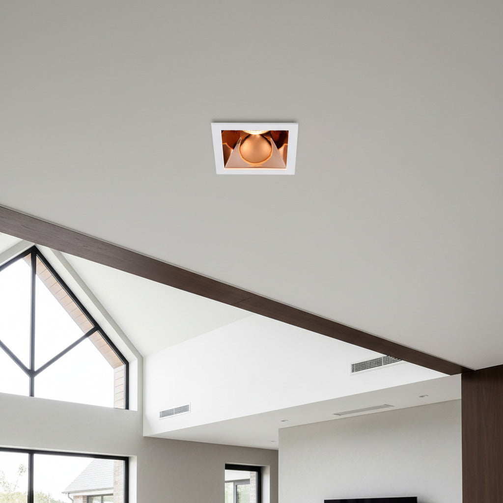 rose gold square LED downlight installed in a modern home 