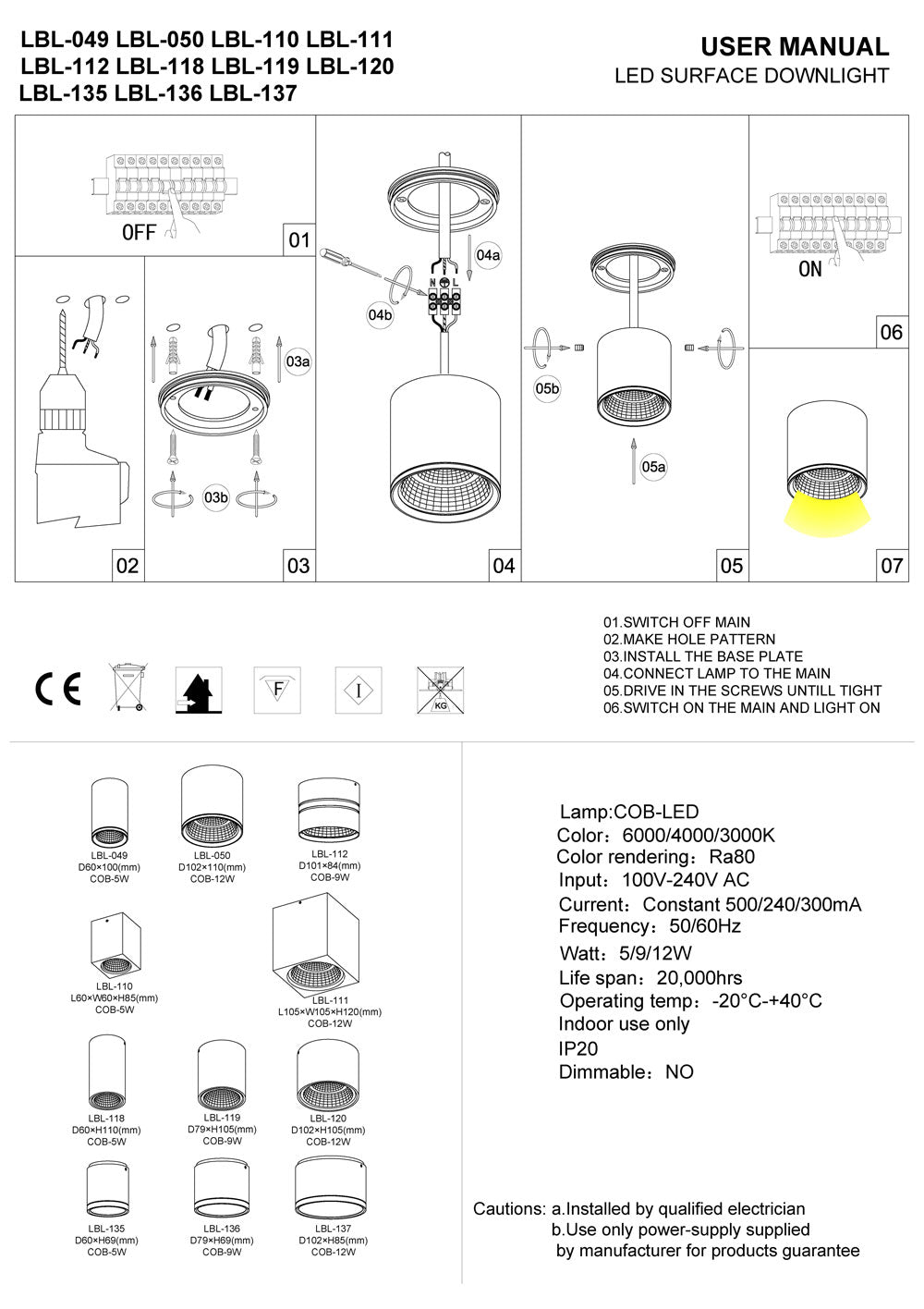 black round LED surface mount light installation guide