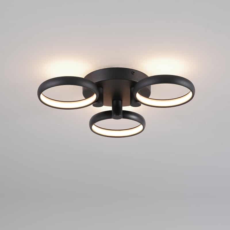 black flush ceiling light on a white ceiling