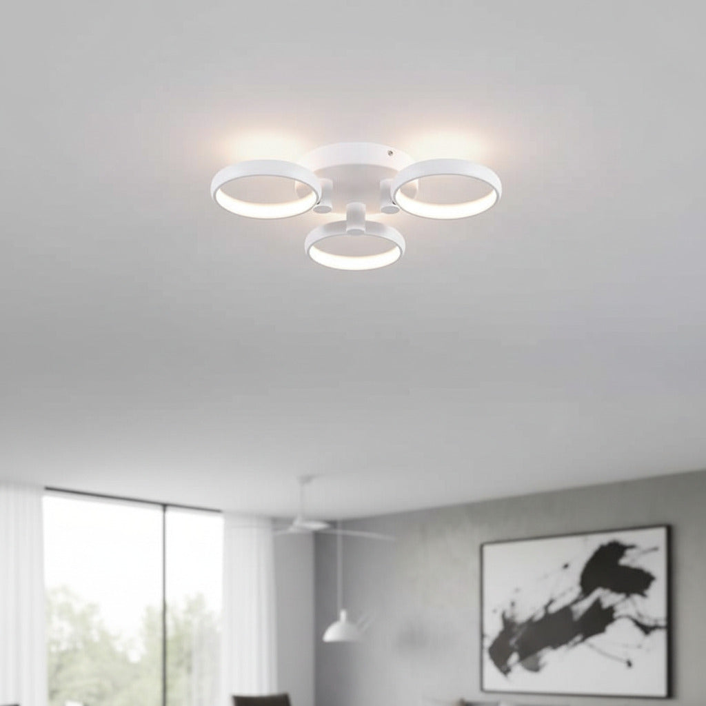 white LED flush ceiling light mounted in a modern living room 