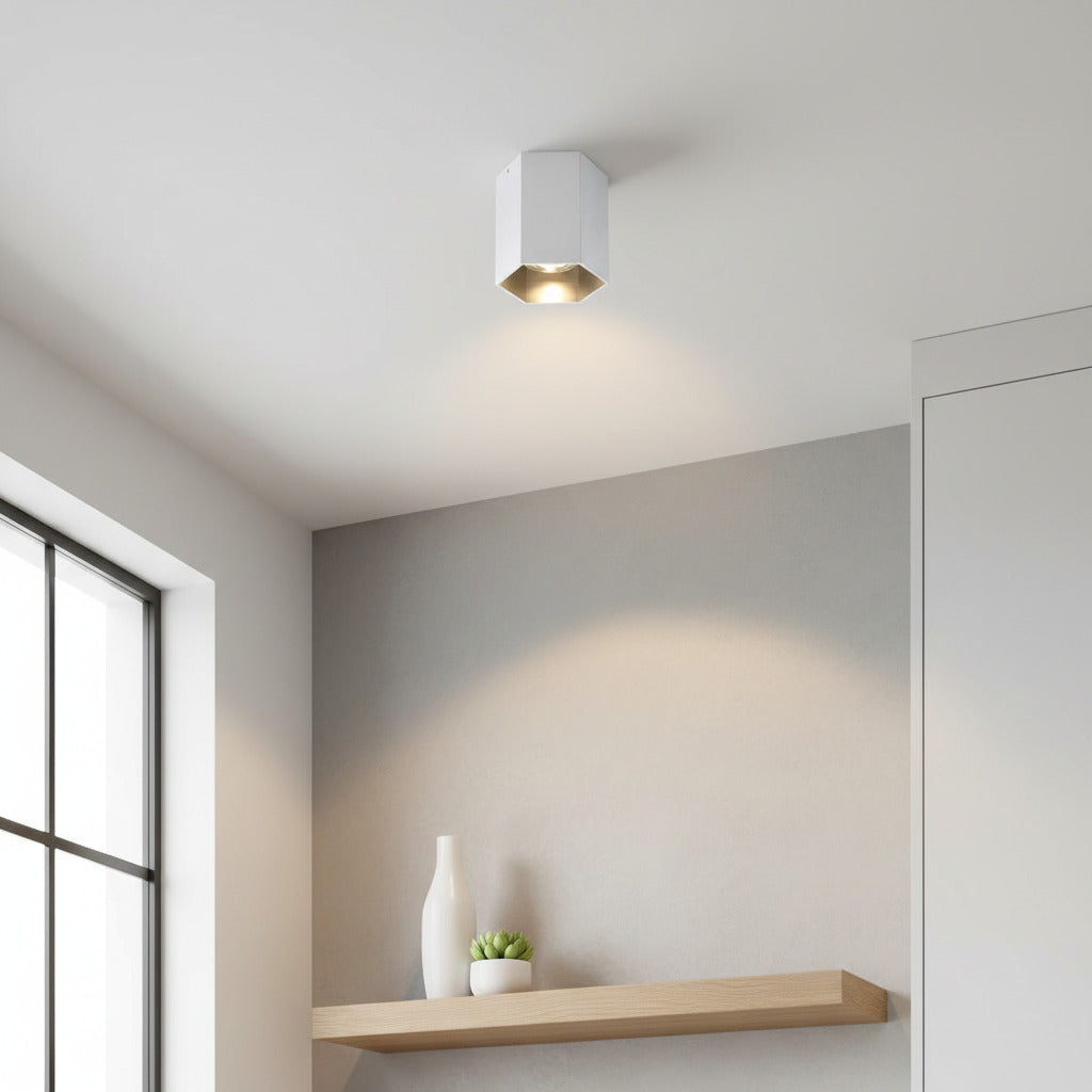 silver spotlight ceiling light fitted on the ceiling in a modern house