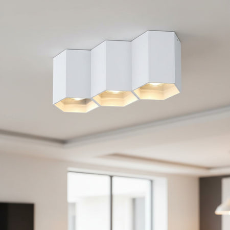 white flush mount ceiling light fixture in a modern living room
