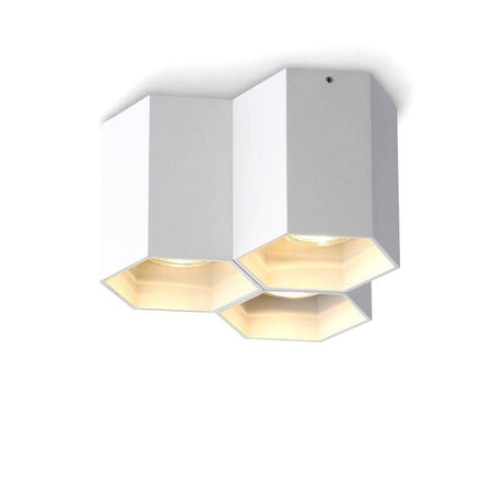 white modern flush ceiling light shown on a white background