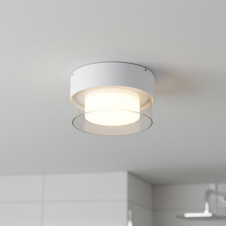 white round bathroom ceiling light installed in a modern bathroom 