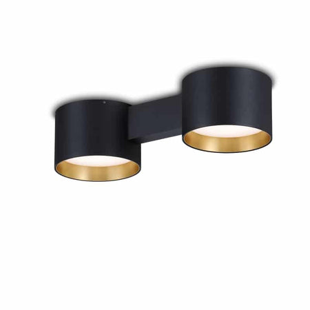 black flush fitting ceiling light on a white background