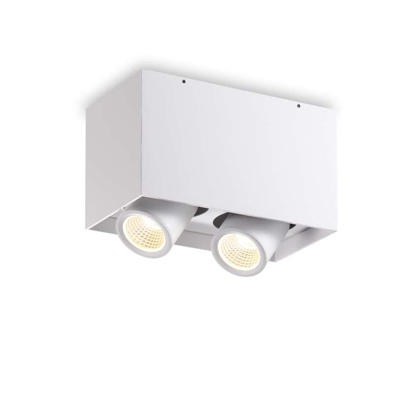 white adjustable LED ceiling light fixture on a white background