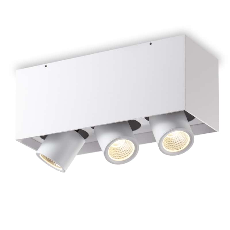 white surface mounted tiltable downlight on a white background
