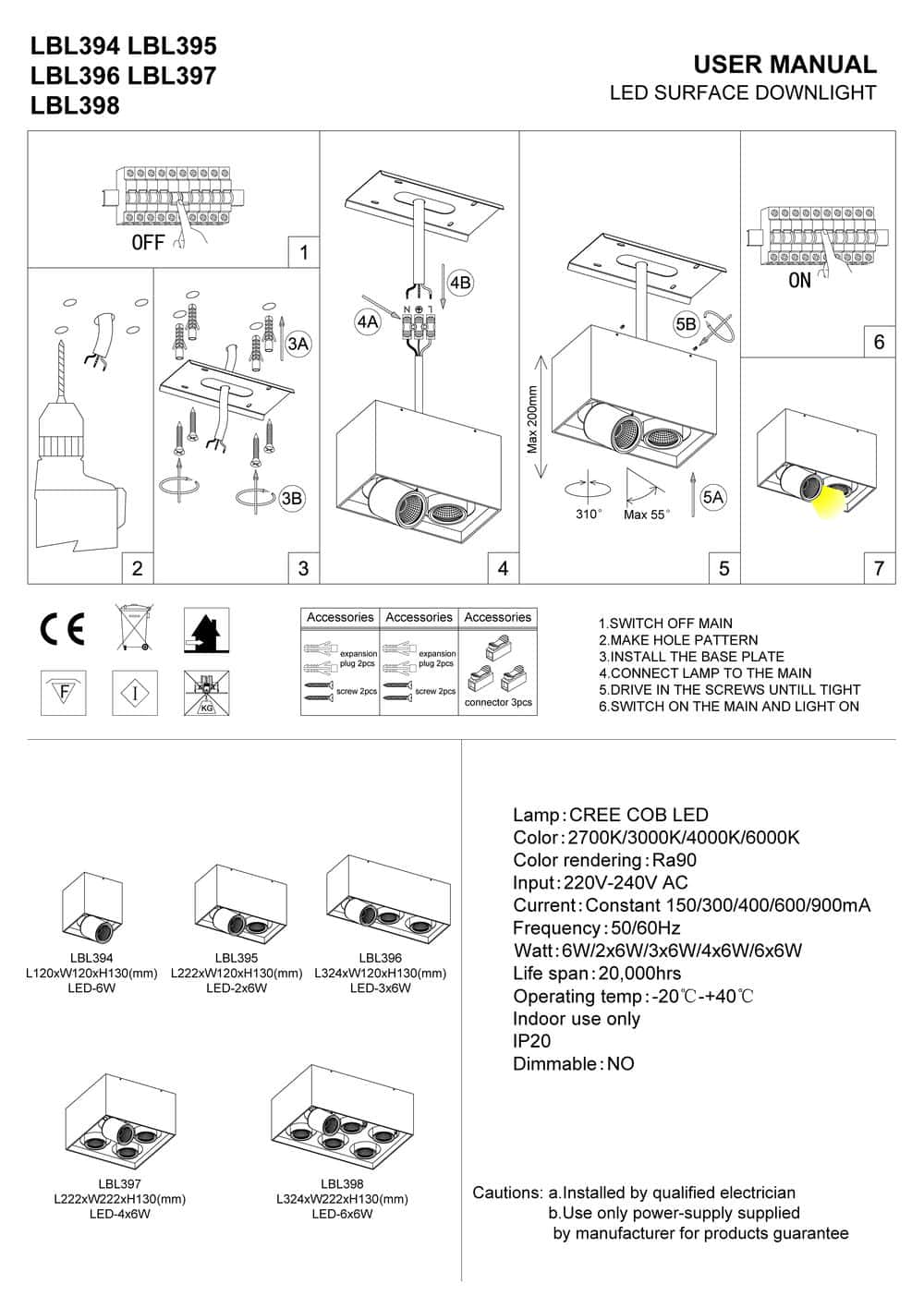black surface mounted adjustable spotlight installation guide