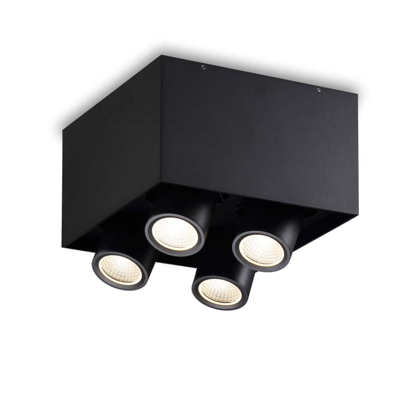black surface mounted black downlight on a white background