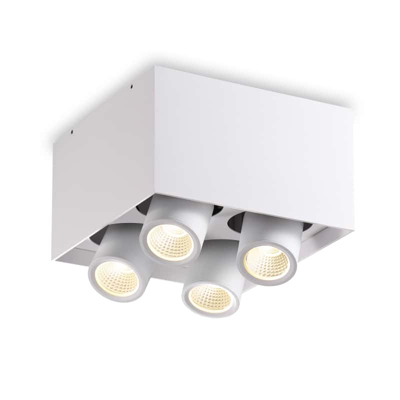 white surface mounted ceiling adjustable spotlight on a white background