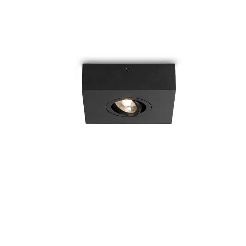black slimline surface ceiling downlight on a white background