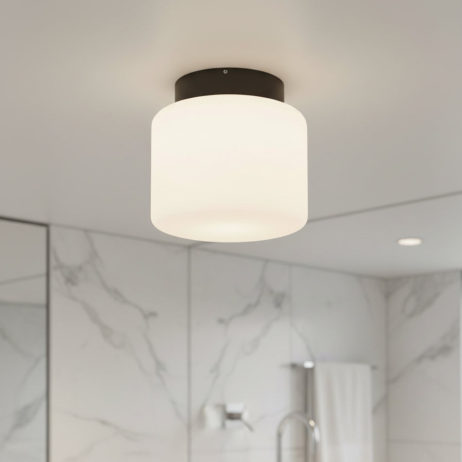 waterproof bathroom ceiling light mounted in a modern home bathroom 