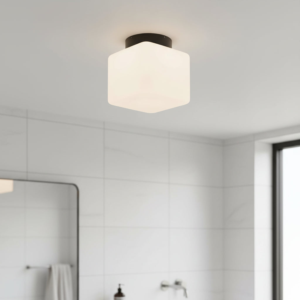 IP65 bathroom ceiling light mounted on the ceiling in a modern house bathroom 