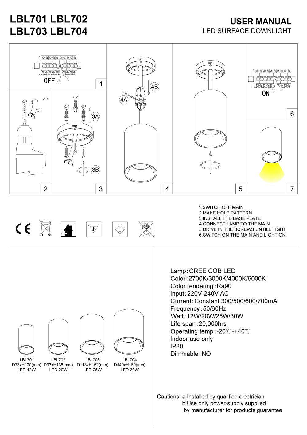 white ceiling surface downlight installation guide