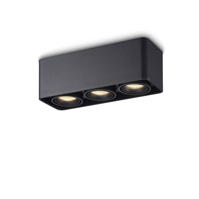 black surface mount ceiling light on a white background 