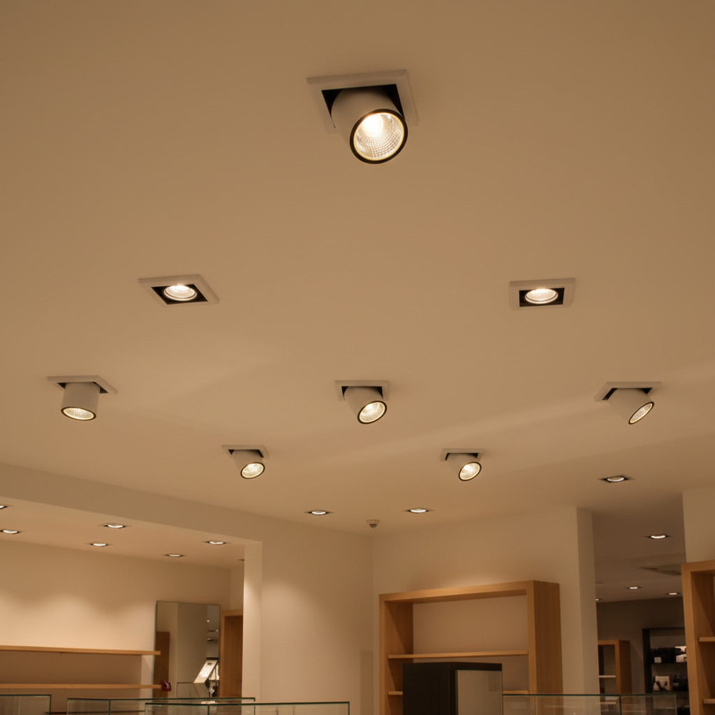 white LED recessed spotlight installed in a retail store 