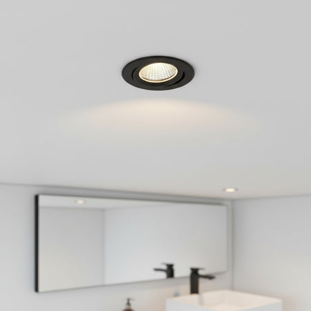 black recessed bathroom spotlight installed in a modern bathroom 