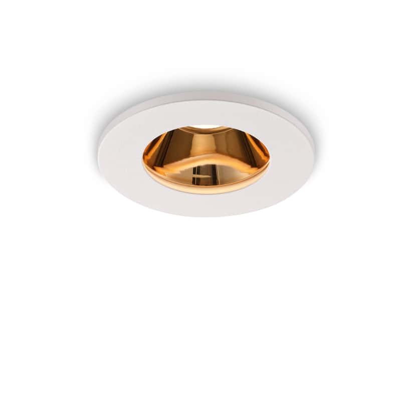 white and gold recessed ceiling downlight on a white background