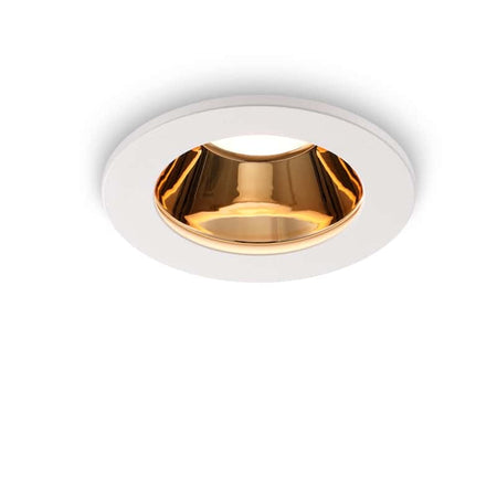 white and gold downlight ceiling light on a white background