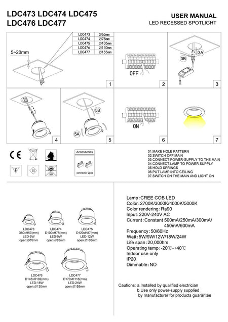white recessed LED downlight fitting installation guide