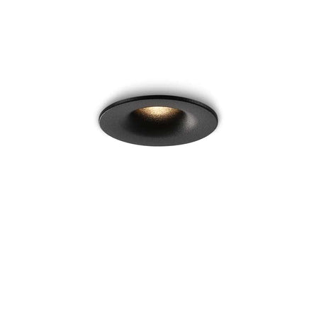 black LED ceiling recessed light shown on a white background 