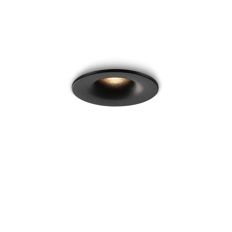 black LED ceiling recessed light shown on a white background 