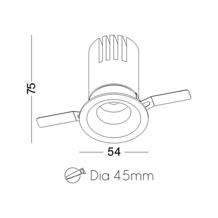 black LED ceiling recessed downlight technical drawing