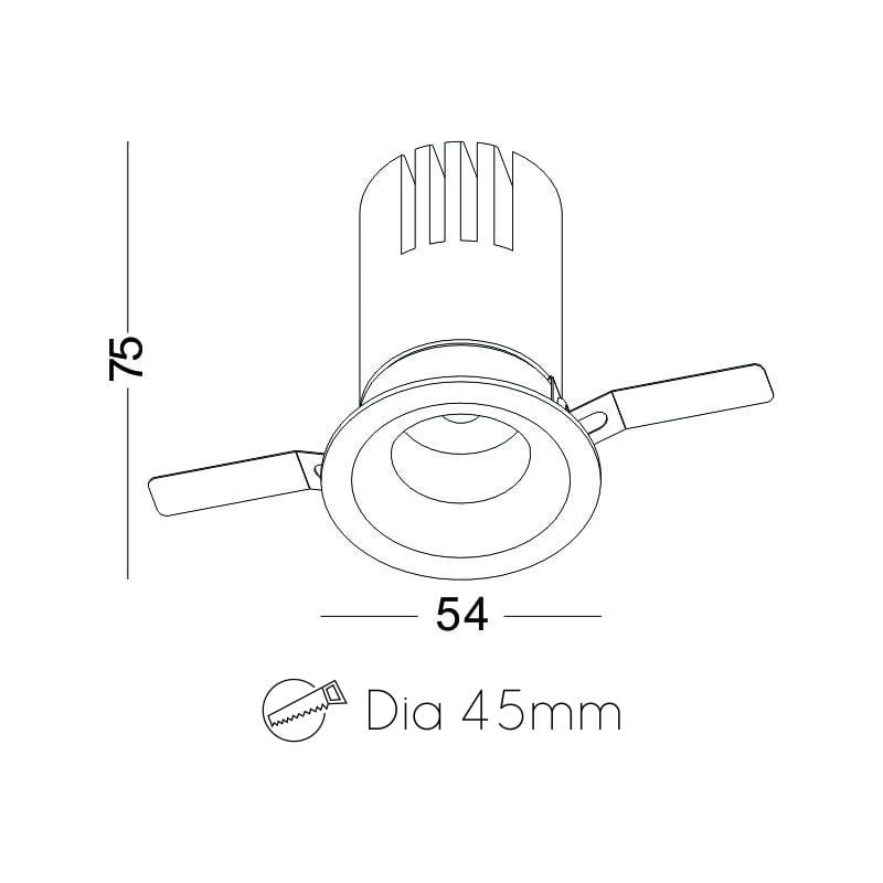 chrome led recessed spot light technical drawing 