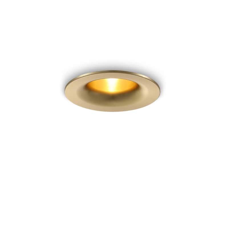 gold LED downlight spotlight shown on a white background