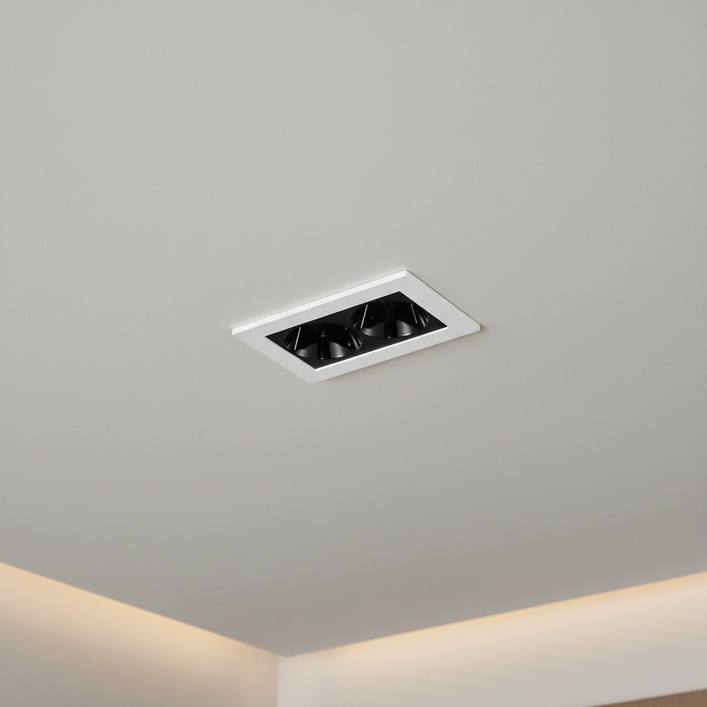 anti glare mini LED spotlights installed in a hotel room ceiling 