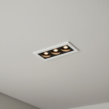 anti glare recessed downlighter installed on a light grey ceiling