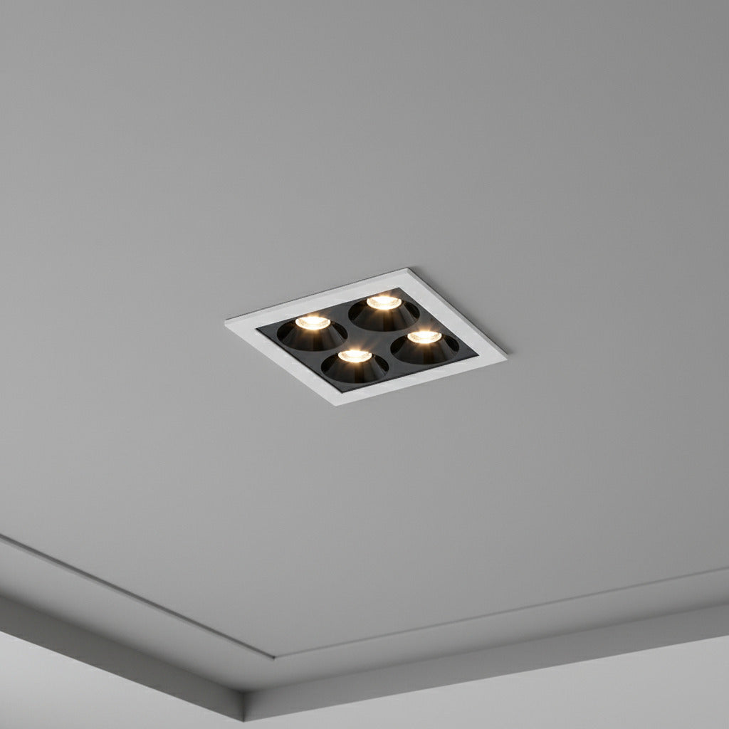 anti glare square ceiling spotlight installed in a grey ceiling