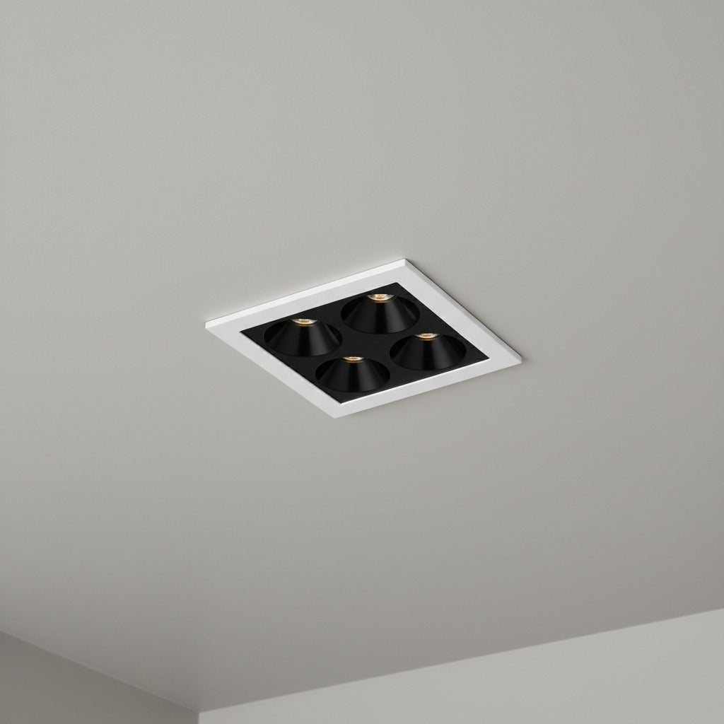 anti glare square ceiling spotlight installed in a hotel bedroom