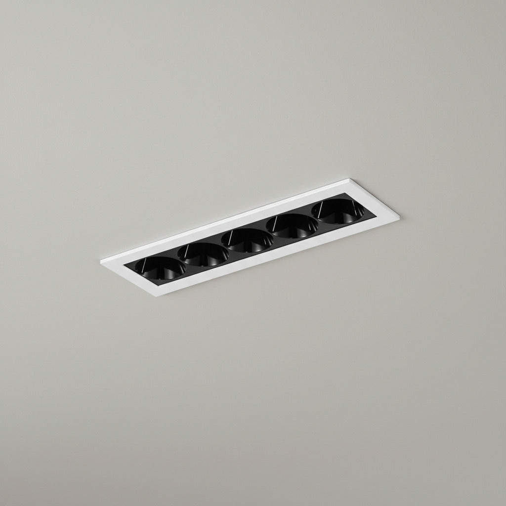 anti glare linear downlight installed on a grey ceiling 