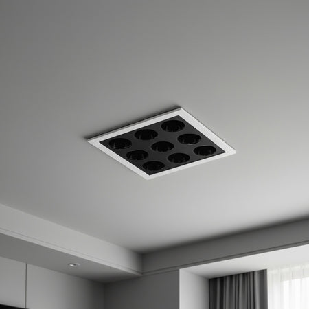 anti glare LED downlight recessed into a hotel room ceiling 
