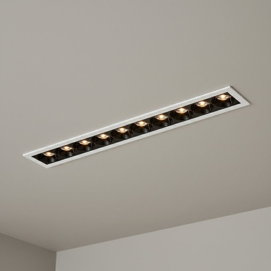 recessed linear LED ceiling light installed on a grey ceiling 