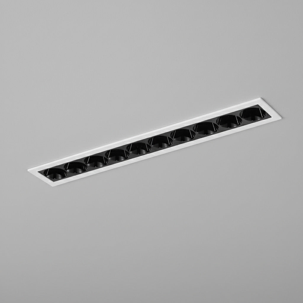 recessed linear ceiling light mounted on a grey background