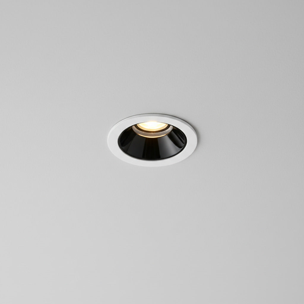 anit glare recessed down light installed on a grey ceiling 