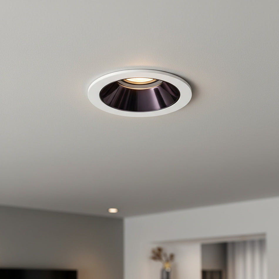 anti glare recessed spotlight installed in a living room ceiling 