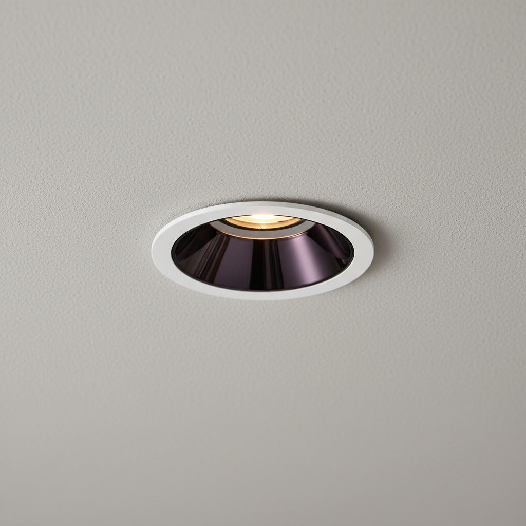 recessed LED ceilng light installed on a textured ceiling 