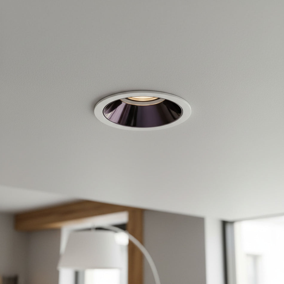 modern recessed LED ceiling light installed in a lounge room