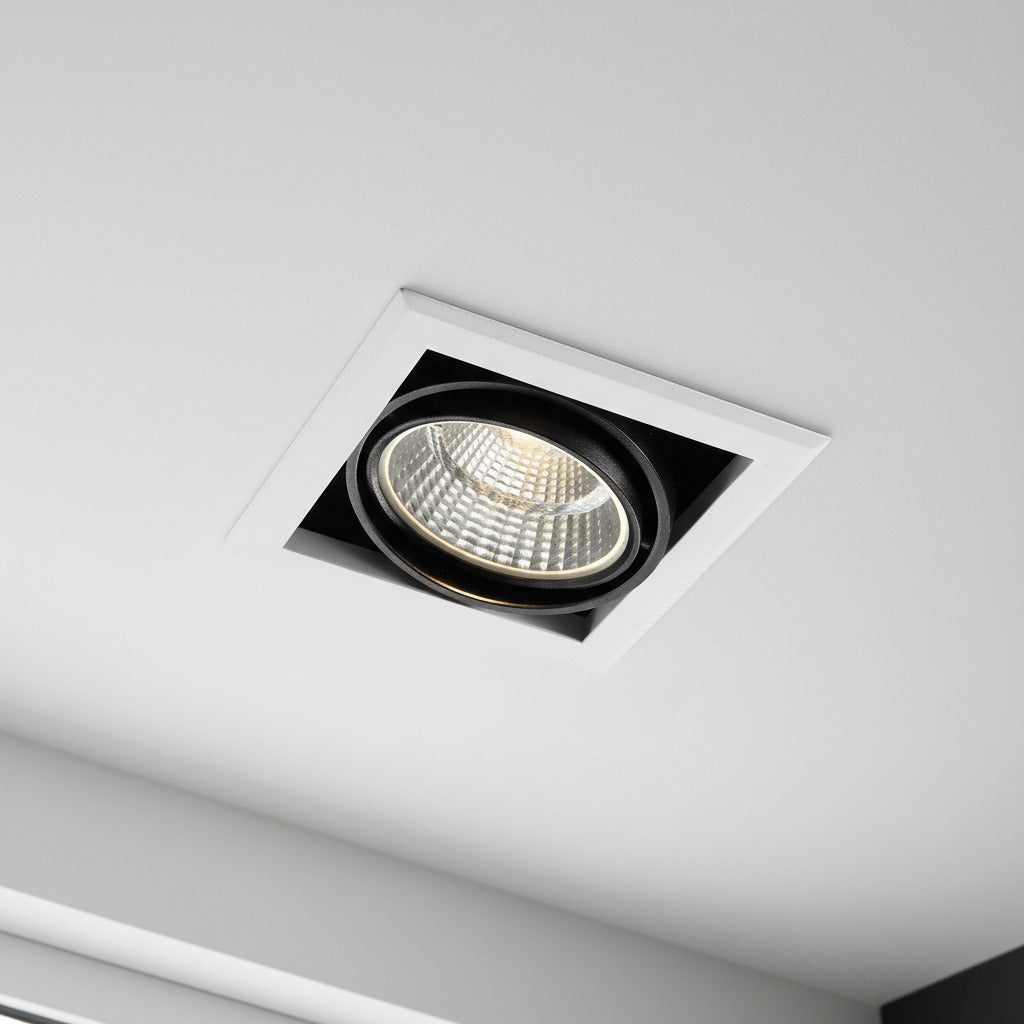 commercial downlights mounted in the ceiling in a showroom