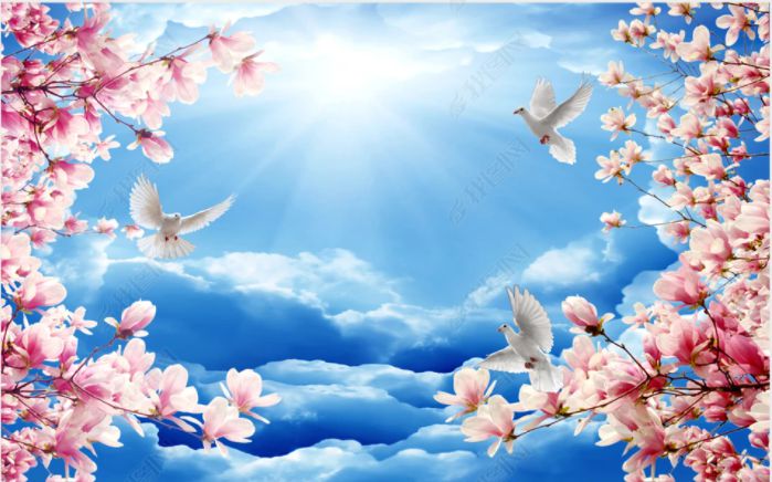 LED sky panel image showing sky blossom and birds