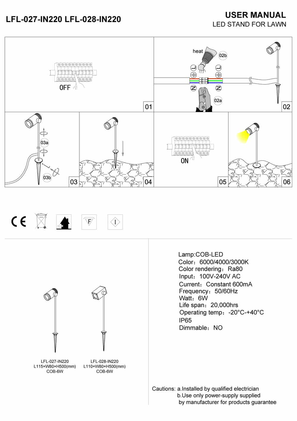 black IP65 garden spike light installation guide