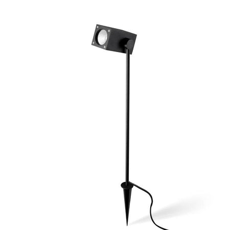 black IP65 garden spike light on a white background 