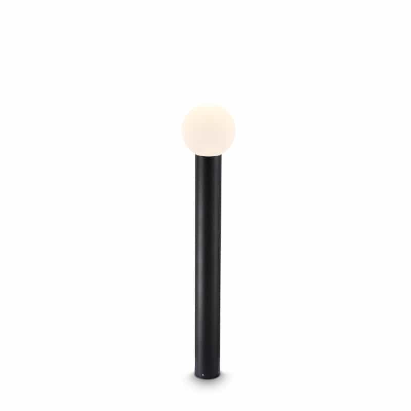 Black outdoor bollard garden light on a white background