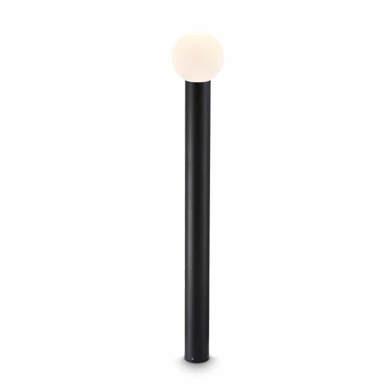 Black LED bollard light on white background